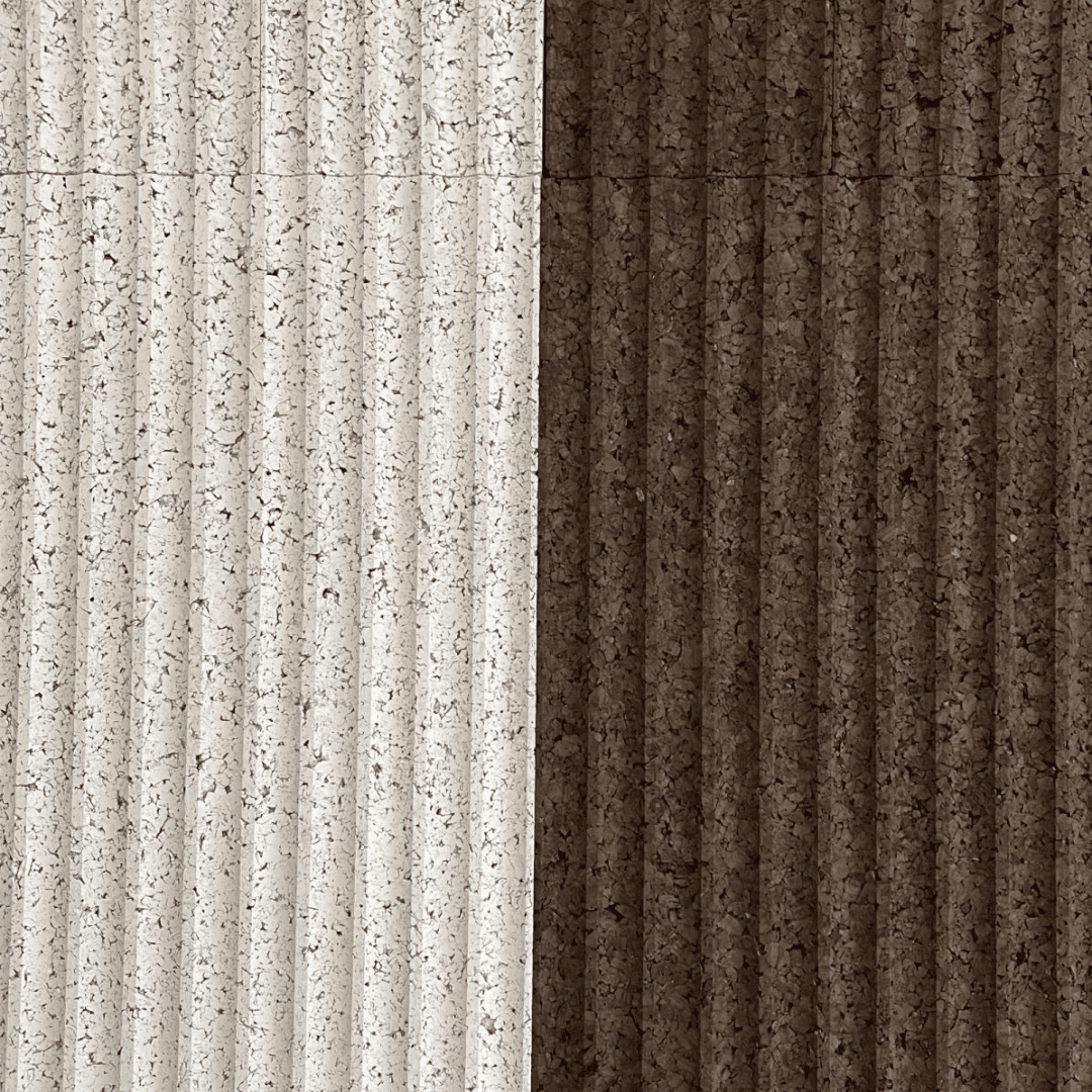 Pared de corcho expandido blanco y marrón oscuro efecto ondulado