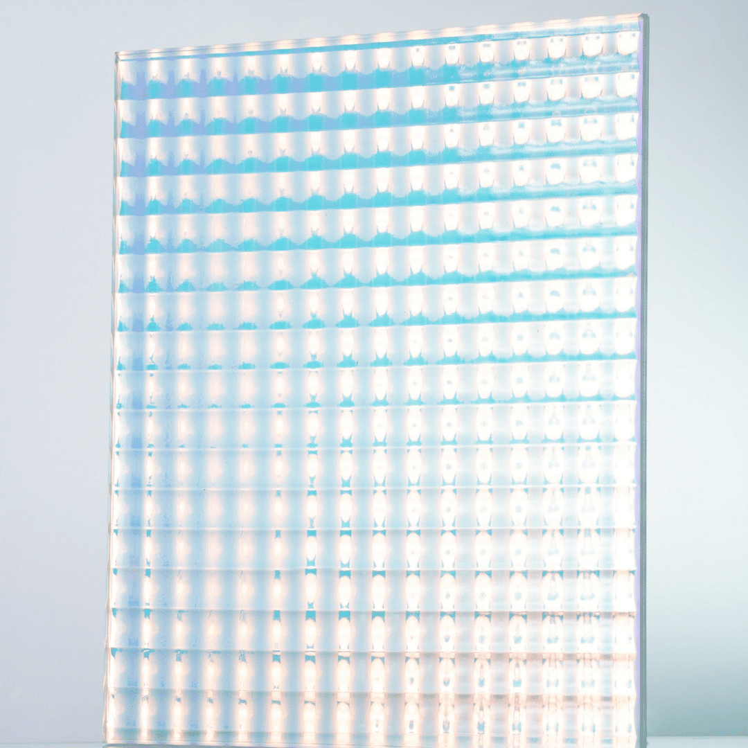 Panel de vidrio decorativo azul con textura