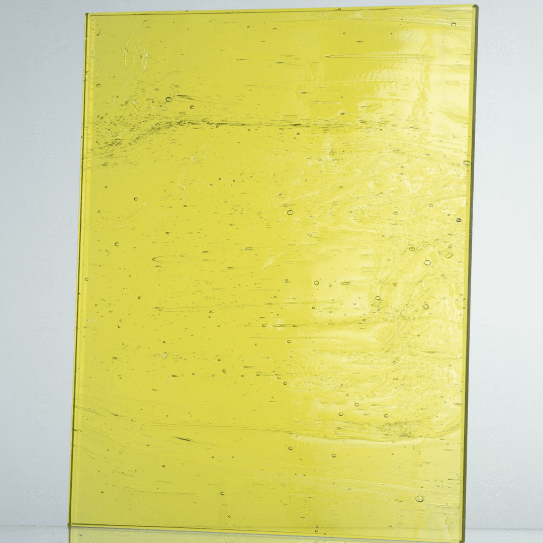 Panel de vidrio decorativo amarillo con textura
