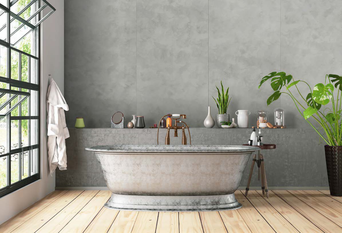 Baño con paneles de diseño ligero color gris