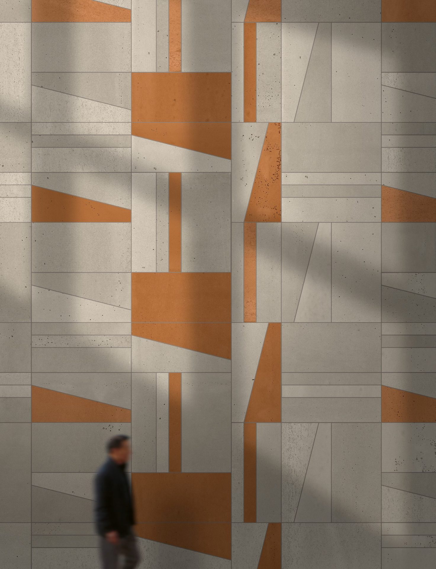 Slimcrete, fachada hecha con paneles de hormigón flexible con forma geométrica y multicolor